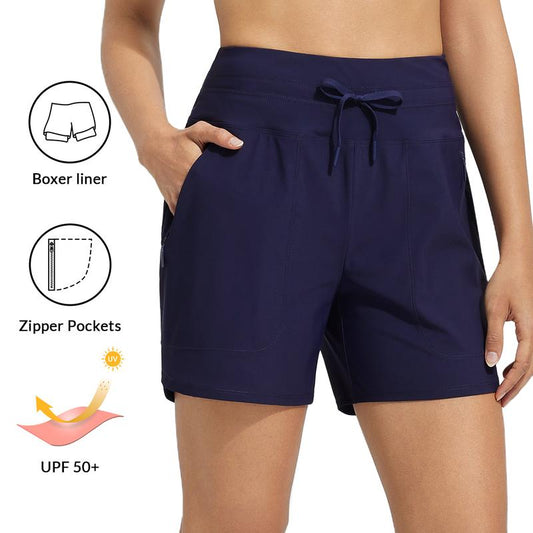 ⏰Last Day Promotion-60% OFF❄️Women's 7\" Swim Board Shorts High Waisted Quick Dry UPF 50+ Swimming Bottoms with Pockets