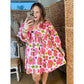⏰Summer Hot Sale 70% OFF💃Women's Floral Mini Dress 3/4 Balloon Sleeve V Neck Flowy Babydoll Dress