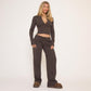 💖LAST DAY SALE 50% OFF!!✨Women's Mid Rise Drawstring Waist Straight Leg Trousers + Long Sleeve Button Up Front Fitted Top set
