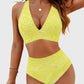 Women Embroidery Print High Waisted Bikini Sets V Neck Tummy Control Bathing Suit Two Piece Curvy Swimsuits