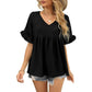 💖LAST DAY SALE 50% OFF💷👕Women's Tops Casual V Neck Ruffle Sleeve T Shirts Babydoll Loose Fit Peplum Top🌿