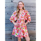 ⏰Summer Hot Sale 70% OFF💃Women's Floral Mini Dress 3/4 Balloon Sleeve V Neck Flowy Babydoll Dress
