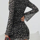 💃2026 New Arrivals 50% OFF🐆💥Women's Leopard Print Long Sleeve Slim Fit Dress👍 ✨Elegant Ruffle Hem Short Skirt, Bodycon Mesh Sleeves