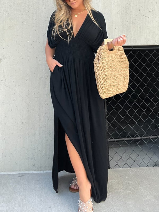 💥Last Day Special Sale 49% OFF💃New Slit v-neck effortless maxi long dress