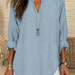 👍LAST DAY SALE 50% OFF🌹Women's Plain Notched Neck Drop Shoulder Blouse Shirts, Casual Long Sleeve Top