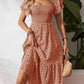 🌈2026 Summer Hot Sale 50% OFF!✨Square Neck Floral Midi Dress – Smocked Bodice, Flowy Tiered Skirt, Romantic🌸📍GB