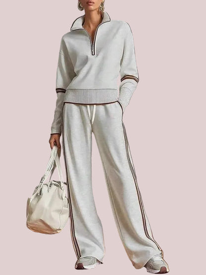 Women's Sporty Striped Quarter-Zip Lounge Set