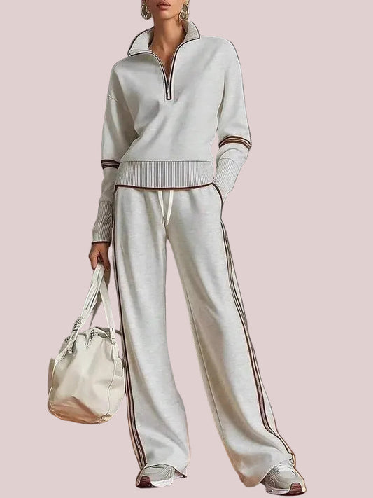Women's Sporty Striped Quarter-Zip Lounge Set