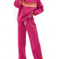 Women's Retro Striped Long Sleeve Sweat Top & Jogger Pants Two‑Piece Set