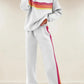 Women's Retro Striped Long Sleeve Sweat Top & Jogger Pants Two‑Piece Set