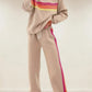 Women's Retro Striped Long Sleeve Sweat Top & Jogger Pants Two‑Piece Set