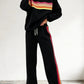 Women's Retro Striped Long Sleeve Sweat Top & Jogger Pants Two‑Piece Set