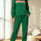 Women's Retro Striped Long Sleeve Sweat Top & Jogger Pants Two‑Piece Set