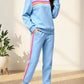 Women's Retro Striped Long Sleeve Sweat Top & Jogger Pants Two‑Piece Set