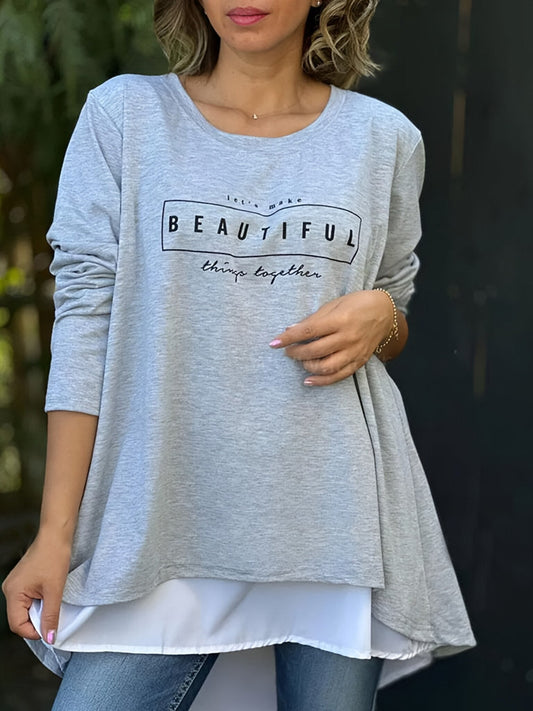 💙49% OFF & Free shipping💙Letter Print Fake Two Piece Long Sleeve T-shirt