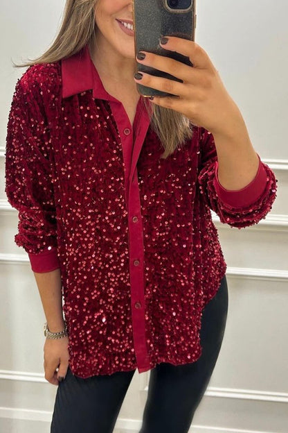 🌹Winter Limited Discount 49%OFF⏳Women's Lapel Single Row Sparkly Party Shirt