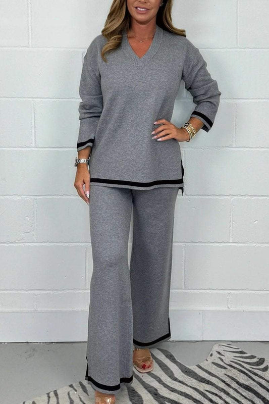 💕LAST DAY SALE 49% OFF💕Women's V-Neck Soft Knit Border Edge Trouser Set