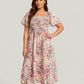 ⏰🌈Summer Hot Sale 70% OFF💃Floral Smocked Square Neck Midi Dress with Pockets