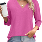 🍂Autumn Sales 49% OFF💐Women's 3/4 Sleeve V Neck Solid Color Top