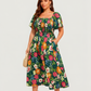 ⏰🌈Summer Hot Sale 70% OFF💃Floral Smocked Square Neck Midi Dress with Pockets
