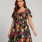 ⏰🌈Summer Hot Sale 70% OFF💃Floral Smocked Square Neck Midi Dress with Pockets