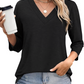 🍂Autumn Sales 49% OFF💐Women's 3/4 Sleeve V Neck Solid Color Top