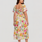 ⏰🌈Summer Hot Sale 70% OFF💃Floral Smocked Square Neck Midi Dress with Pockets