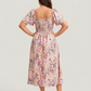 ⏰🌈Summer Hot Sale 70% OFF💃Floral Smocked Square Neck Midi Dress with Pockets