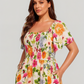 ⏰🌈Summer Hot Sale 70% OFF💃Floral Smocked Square Neck Midi Dress with Pockets
