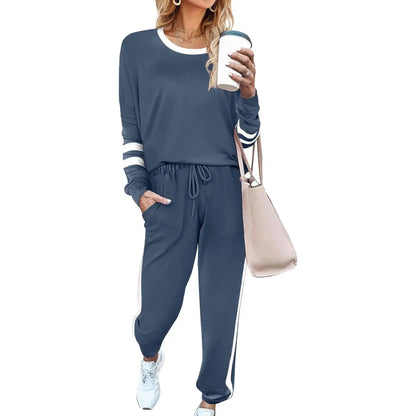 🔥LAST DAY SALE 70% OFF👍✨Women's Solid Long Sleeve Round Neck Pulloever Top Drawstring Pants Set