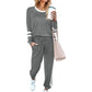 🔥LAST DAY SALE 70% OFF👍✨Women's Solid Long Sleeve Round Neck Pulloever Top Drawstring Pants Set