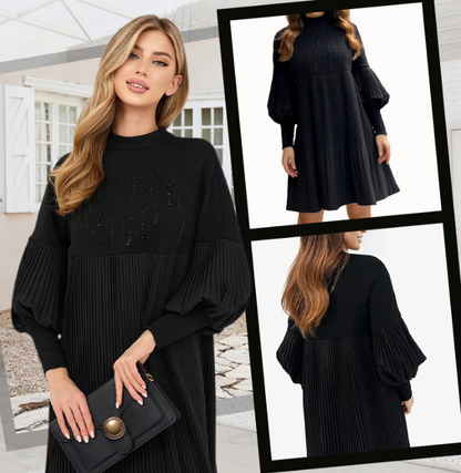 🎉Last Day Promotion Sales - 49% OFF🎉Women's Plus Size Lantern Sleeve Stand Collar Dress🌈👗