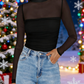💃Last Day Sales -50% OFF🎉Women's Sparkle Mesh Sheer Long Sleeve Ruched Top