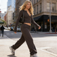 💖LAST DAY SALE 50% OFF!!✨Women's Mid Rise Drawstring Waist Straight Leg Trousers + Long Sleeve Button Up Front Fitted Top set