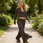 💖LAST DAY SALE 50% OFF!!✨Women's Mid Rise Drawstring Waist Straight Leg Trousers + Long Sleeve Button Up Front Fitted Top set