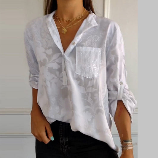 🔥HOT SALE 49% OFF🔥Women's Casual Lapel Printed Top with Adjustable Sleeves