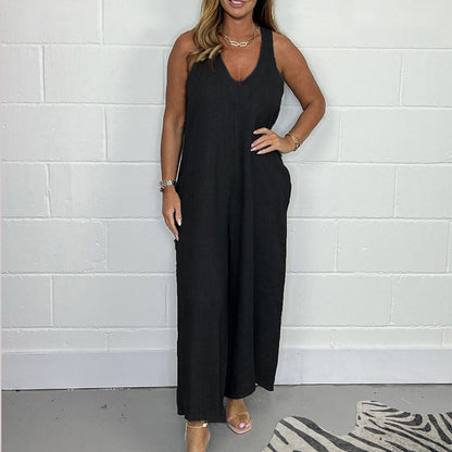 🔥HOT SALE 5O% OFF🔥V-Neck Sleeveless Wide Leg Long Pants Jumpsuit