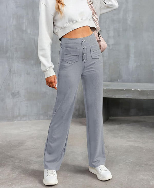 🔥HOT SALE 49% OFF🔥High Waisted Button Multiple Pockets Straight Leg Casual Pants