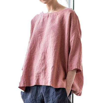 💥Autumn Sale 49% Off💥Women's Round-Neck Cotton and Linen Loose Top