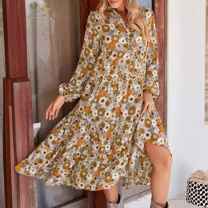 💕Autumn Sale 49% OFF🌷Women's Long Sleeve V Neck Bohemian Midi Dress