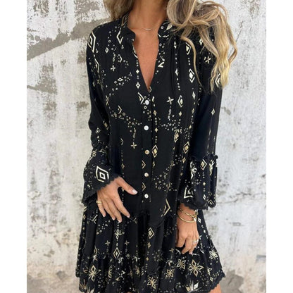 🔥Black Friday Sale 49% OFF🔥Women's Geometric Print Comfortable V-Neck Midi-Dress