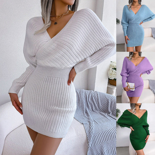 💃Last Day Sales - 49% OFF🎉Sexy Knit Mini Dress with Batwing Long Sleeves