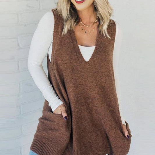 🔥Last Day Sales - 49% OFF🎉Women's Loose-Fit V-Neck Sweater Vest with Pockets