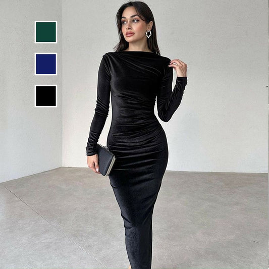 💃Last Day Sales - 49% OFF🎉Women's Fashion Solid Color Long Sleeve Slim Fit Dress