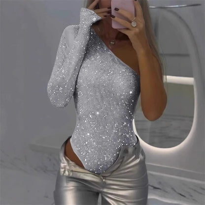 🎉New Year Sale 50% OFF 🛍️Women's One Shoulder Sequin Bodysuit