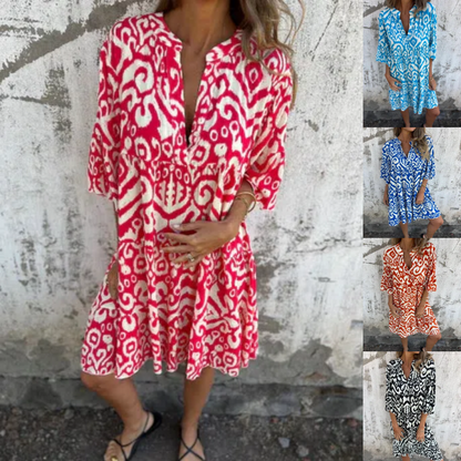 💥Last Day Special Sale Only￡13.99!!!💃V-Neck Printed Three-Quarter Sleeve Dress