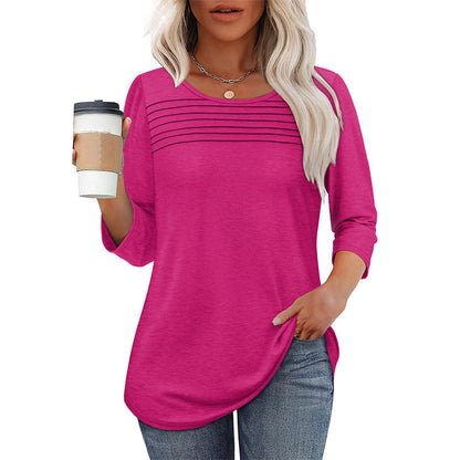 💥Hot Sales-49% OFF🔥Women’s Pleated Detail 3/4 Sleeve Casual T-Shirt