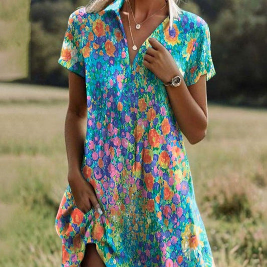 💃2026 Summer New Arrival 50% OFF🌸Women's Stylish Printed Casual V-Neck Dress