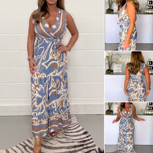 🌸Spring Specials-50%OFF🌸V-Neck Printed Maxi Dress with Belt