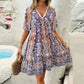 💕Last Day Promotion 49% OFF👗Women’s Flower Print V Neck Short Sleeve Mini Dress